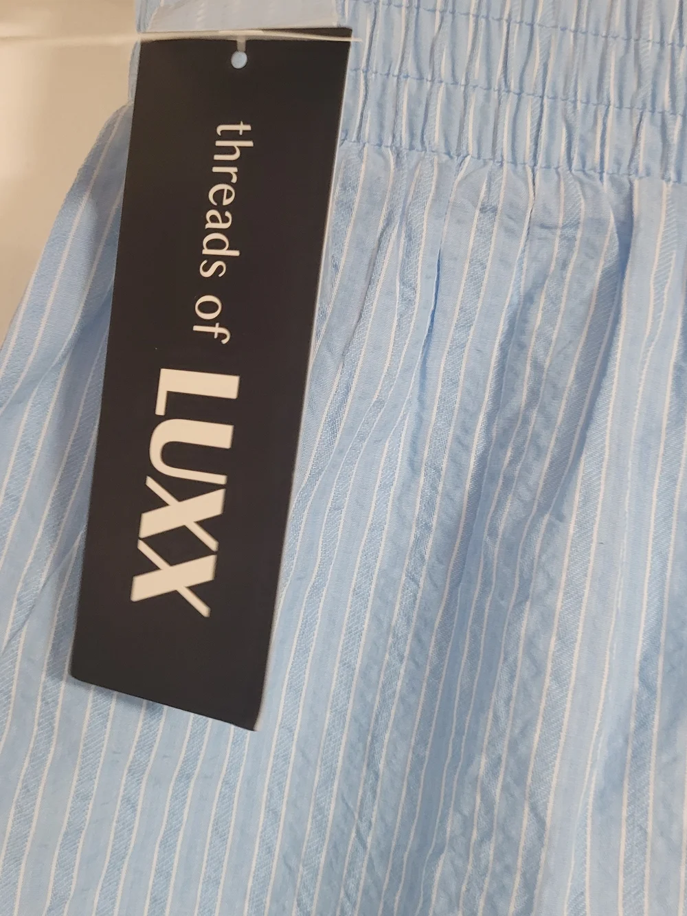 Blue & White Pinstripe Elastic-Waist Mini Skirt